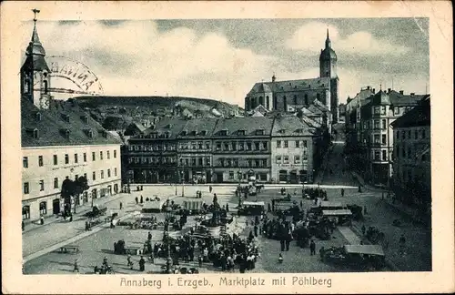 Ak Annaberg Buchholz im Erzgebirge, Marktplatz mit Pöhlberg