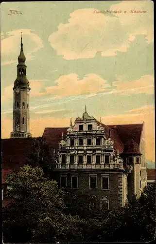 Ak Zittau in der Oberlausitz, Stadtbibliothek und Museum