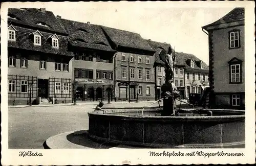 Ak Kölleda in Thüringen, Marktplatz mit Wippertibrunnen