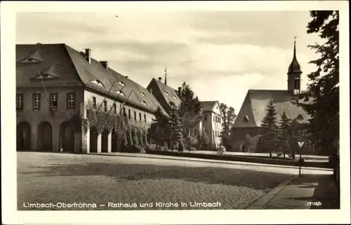 Ak Limbach Oberfrohna Sachsen, Rathaus und Kirche