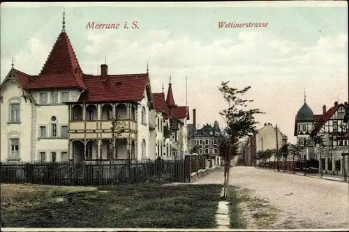 Ak Meerane in Sachsen, Blick in die Wettinerstraße, Wohnhäuser