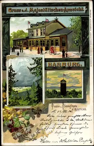 Passepartout Litho Hamburg Harburg, Gasthaus Majestätische Aussicht, Aussichtsturm