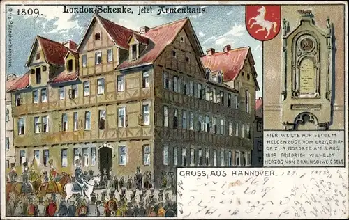 Litho Hannover in Niedersachsen, London Schenke, jetzt Armenhaus, 1809