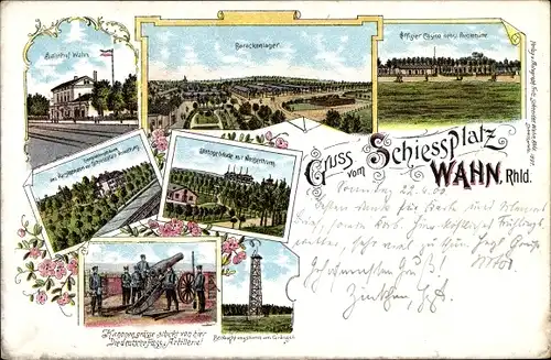 Litho Wahn Köln, Schießplatz, Barackenlager, Bahnhof, Beobachtungsturm am Grängel