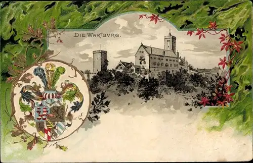 Präge Wappen Litho Lutherstadt Eisenach in Thüringen, Wartburg
