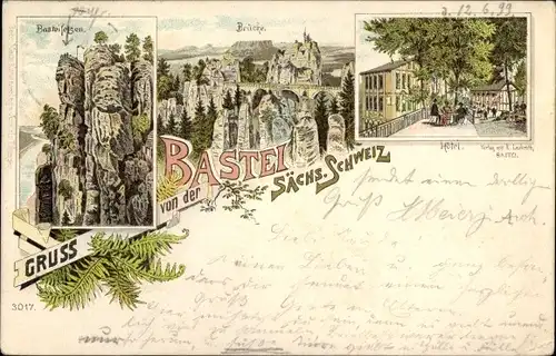 Litho Lohmen Sächsische Schweiz, Bastei, Basteifelsen, Brücke, Hotel