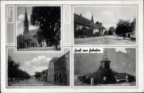 Ak Gehofen in Thüringen, Kirche, Dorfstraße, Poststelle, Kriegerdenkmal 1914/1918