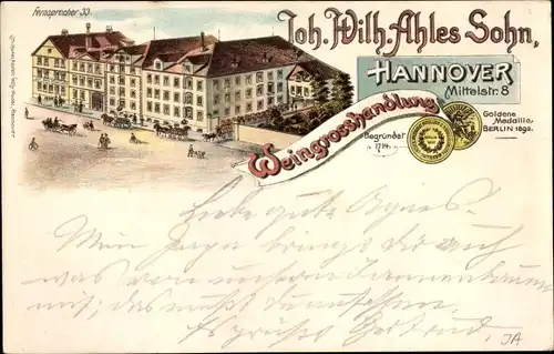 Litho Hannover in Niedersachsen, Weingroßhandlung, Mittelstraße 8, Goldene Medaille