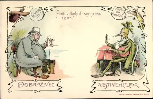 Litho Anti Alkohol Kongress 1901, Genussmensch, Abstinenzler