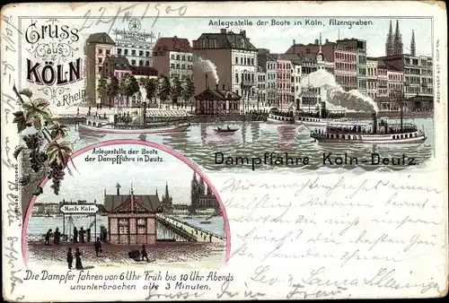 Litho Köln Deutz Köln am Rhein, Dampffähre, Anlegestelle, Filzengraben