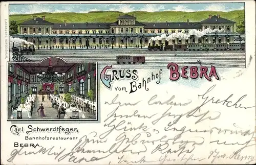 Litho Bebra an der Fulda in Hessen, Bahnhof, Gleisseite, Bahnhofsrestaurant, Innenansicht