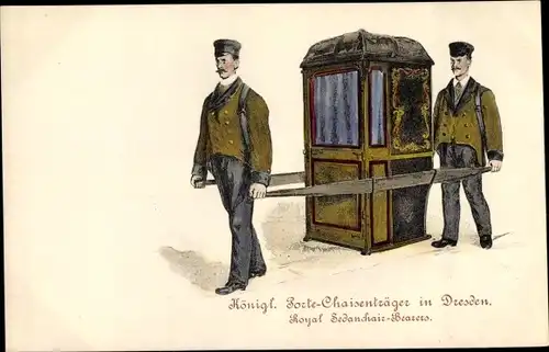 Litho Königliche Porte-Chaisenträger in Dresden, Sänfte