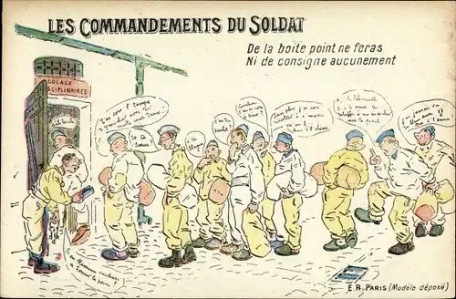 Ak Französische Soldaten, Soldatenleben, Warteschlange, Les Commandements du Soldat