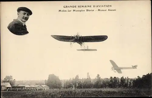 Ak Grande Semaine d'Aviation, Molon sur Monoplan Bleriot, Moteur Anzani