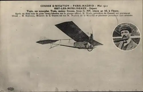 Ak Französisches Flugzeug, Course d'Aviation, Monoplan Train, 1911