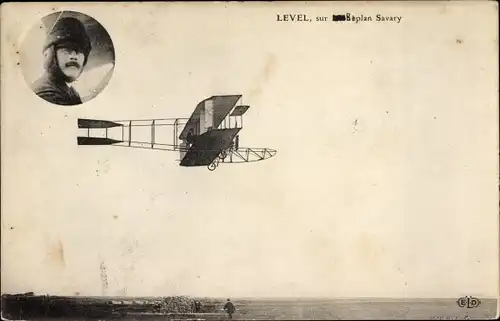 Ak Level, sur Biplan Savary, Flugzeug in der Luft