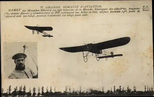 Ak Französisches Flugzeug, Grande Semaine d'Aviation, Mamet sur Monoplan Bleriot