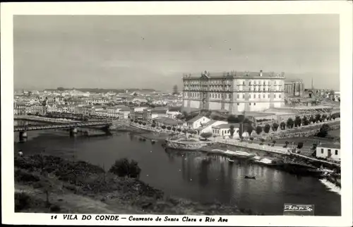 Ak Vila do Conde Portugal, Convento de Santa Clara e Rio Ave, Brücke, Fluss, Kloster