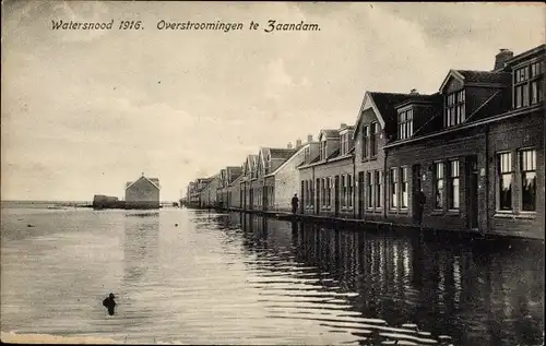 Ak Zaandam Zaanstad Nordholland, Überschwemmung der Straßen, Flut 1916, Belgischestraat