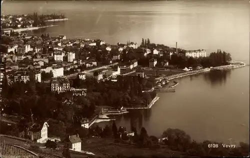 Ak Vevey Kanton Waadt, Blick auf den Ort und Umgebung, See