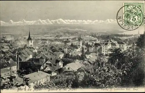 Ak Biel Bienne Kt Bern, Bienne et les Alpes, Ortsansicht mit Alpenpanorama