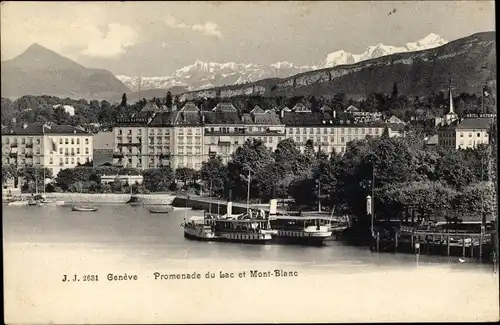 Ak Genève Genf Schweiz, Promenade  du Lac et Mont-Blanc, See, Schiffe