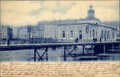 Ak Genève Genf Schweiz, Batiment de l'electricite, Brücke