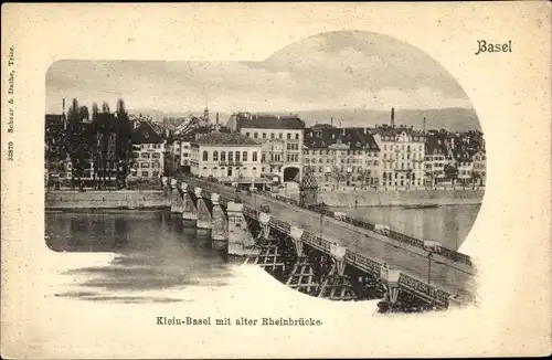 Ak Bâle Basel Stadt Schweiz, Klein-Basel mit alter Rheinbrücke