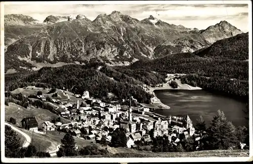 Ak Sankt Moritz Kanton Graubünden, Ortsansicht mit Umgebung, Piz Languard
