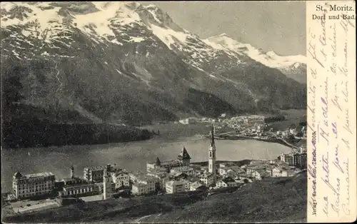 Ak Sankt Moritz Kanton Graubünden, Dorf und Bad, See, Panorama