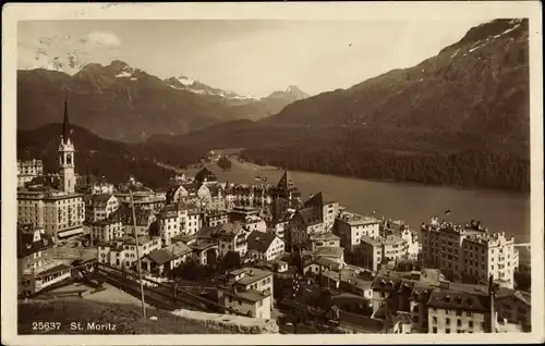 Ak Sankt Moritz Kanton Graubünden, Ortsansicht mit See