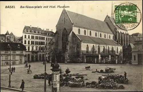 Ak Bâle Basel Stadt Schweiz, Barfüsserplatz mit Hist. Museum