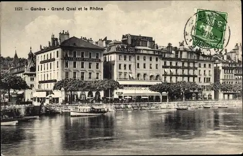 Ak Genève Genf Schweiz, Grand Quai et le Rhone, Cafe du Nord