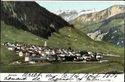 Ak Airolo Kanton Tessin Schweiz, Bergpanorama, Ortsansicht