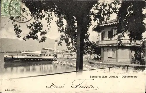 Ak Le Bouveret Kanton Wallis, Lac Leman, Debarcadere, See, Ufer, Gebäude, Schiff