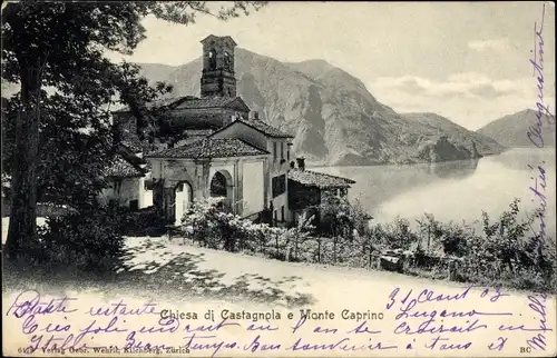 Ak Castagnola Cassarate Lugano Kt Tessin, Chiesa di Castagnola e Monte Caprino, Seepanorama