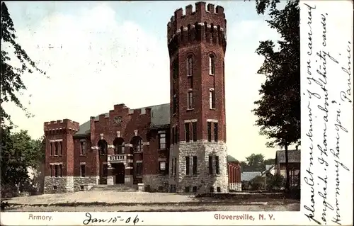 Ak Gloversville New York USA, Armory, Außenansicht
