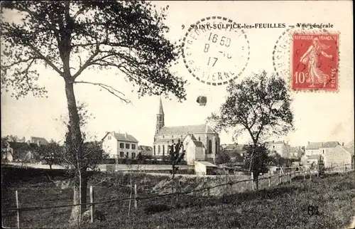 Ak Saint Sulpice-les-Feuilles Haute Vienne, Vue generale, Ortsansicht, Kirche