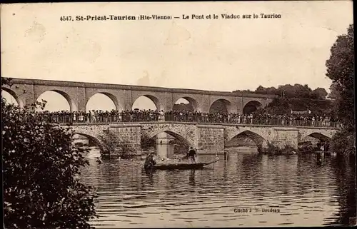 Ak Saint Priest Taurion Haute Vienne, Le Pont et le Viaduc sur le Taurion, Viadukt