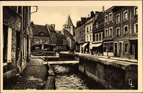 Ak Montivilliers Seine Maritime, La Lezarde, Rue Felix-Faure, Kanal, Häuser mit Stegen