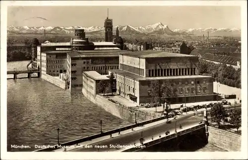 Ak München Bayern, Deutsches Museum mit den neuen Studiengebäuden