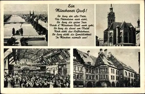 Ak München Bayern, Panorama, Petersturm, Hofbräuhaus, Gedicht