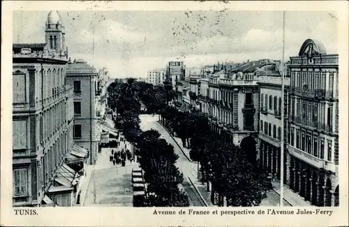 Ak Tunis Tunesien, Avenue de France et perspective de l'Avenue Jules-Ferry
