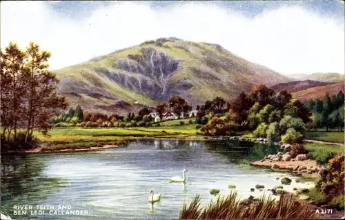Künstler Ak Callander Schottland, River Teith and Ben Ledi