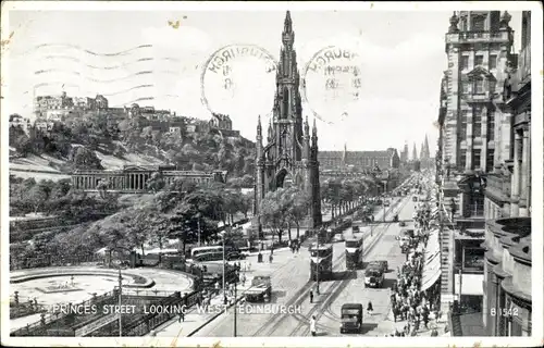 Ak Edinburgh Schottland, Princes Street looking West