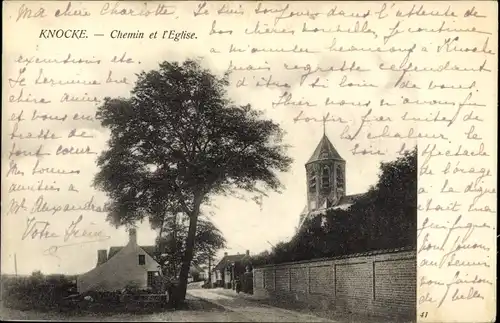 Ak Knokke Heist Heyst Knocke sur Mer Westflandern, Chemin et l'Eglise