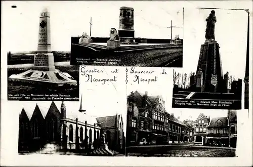 Ak Nieuport Nieuwpoort Westflandern, Kirche, Monument, Nieuport Memorial, Ijzer Denkmal