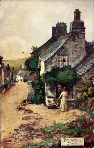Künstler Ak Boscastle Cornwall South West England, Straßenpartie