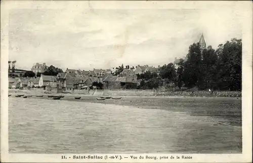 Ak Saint-Suliac Ille-et-Vilaine, Vue du Bourg, prise de la Rance