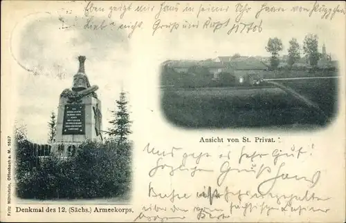 Ak Saint Privat la Montagne Sankt Privat Moselle, Denkmal des 12. Armeekorps